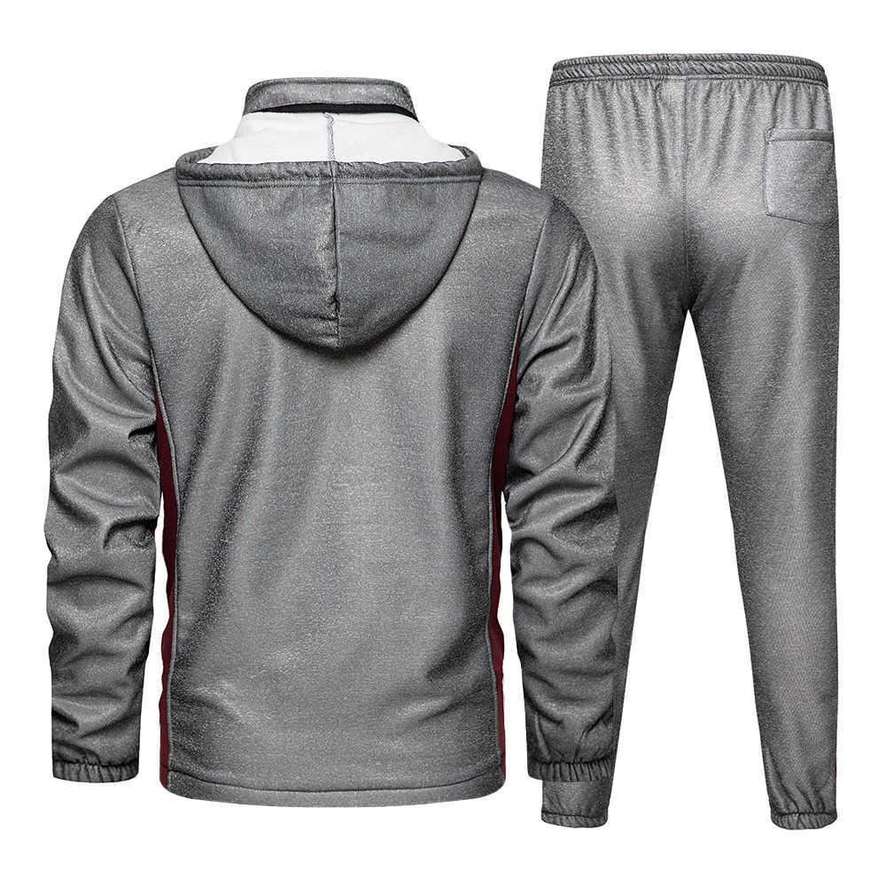 Men Tracksuit Patchwork Sportswear Autumn Hooded Men's Jacket +Printing Drawstring SportPants 2PC Men's Sets Jogging Suit 210603