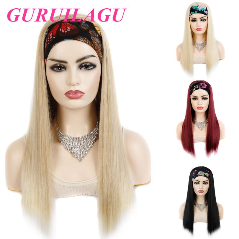Synthetic Wigs GURUILAGU Headband Wig Straight Long For Black Women Hair Color 99J/613/1B/27