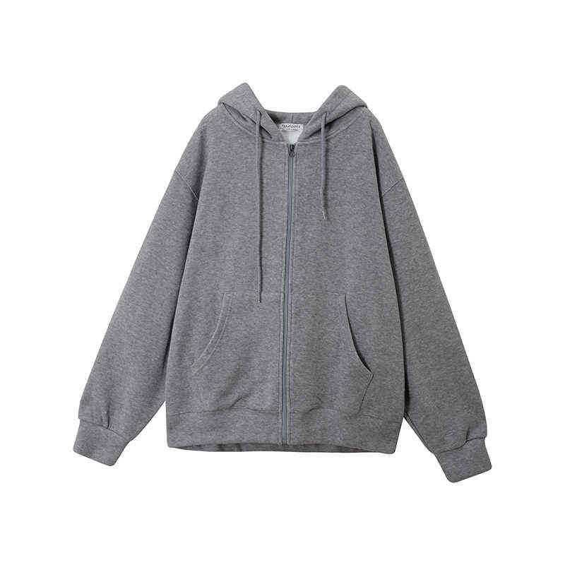 Women Jacket Blouses Sweatshirts Casual Couple Tops Thicken Gray Hoodie Long Sleeve Loose Simple Coat Veste Femme Bomber Jacket 211109