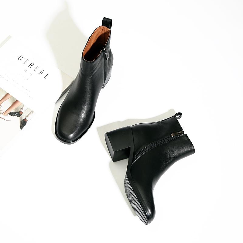 Boots MORDOAN Genuine Cow Leather Thick-Heeled Short Women Square Toe Platform Shoes 2021 Winter Mid Ankle For