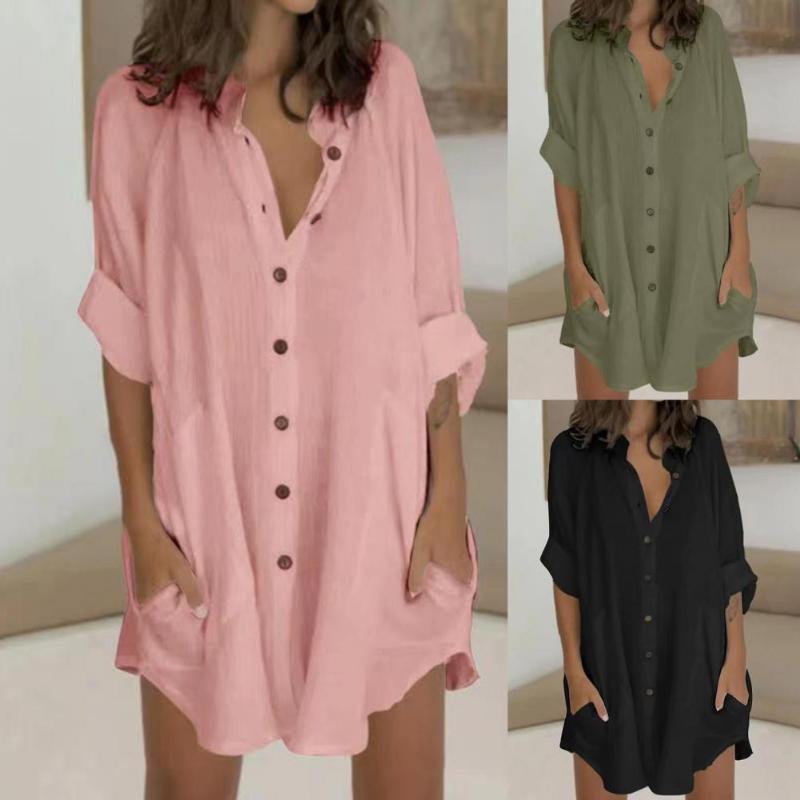 Women's Blouses & Shirts Women Shirt Stand Collar Long Sleeve Mini Dress Above Knee Solid Color Buttons Lady Clothing Streetwear, White
Women's Blouses & Shirts Women Shirt Stand Collar Long Sleeve Mini Dress Above Knee Solid Color Buttons Lady Clothing Streetwear, White