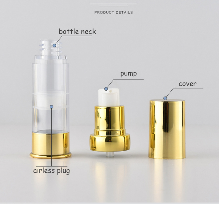 5ml 10ml 30ml Empty Pump Bottles Gold Silver 15ml Airless Bottle for Cosmetic Emulsion Essence Cosmetics Container