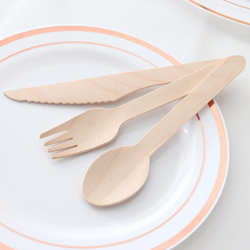 Disposable Eco-friendly Wood Flatware Dinnerware Spoon Knife Wooden Cutlery Set Fork Knives Dessert Scoop Wedding Party Tableware GGA5131 Free shippin