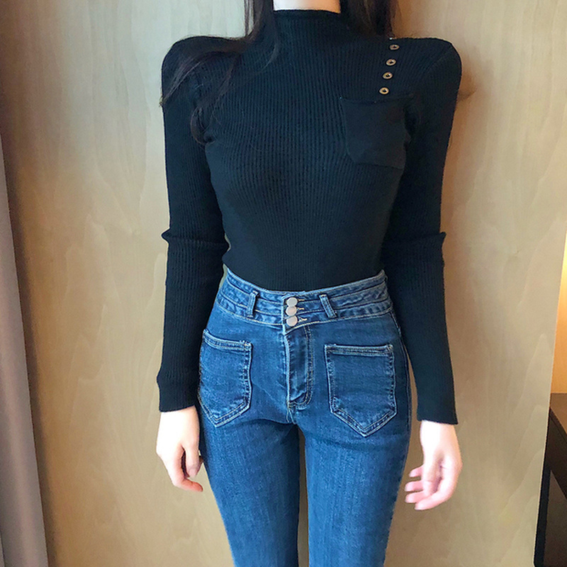 Autumn Winter Slim Woman Sweaters Thicken Button Pullover Sweater Long Sleeve Warm Jumper Chic Korean Clothes 12278 210510