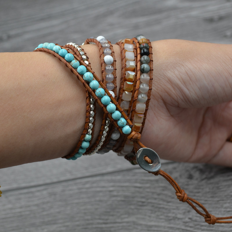 Boho Hamdade Chakra Ocean Jasper Strands Bracelet for Women Natural Stone Bead Healing Wrap Bracelets Jewelry