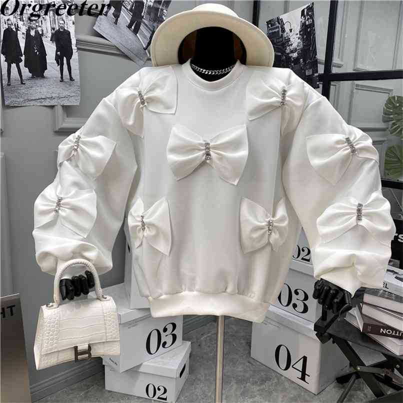 Orgreeter Spring Sweet Crystal Bow Knot Oversized Sweatshirt Women Casual Fashion Outfit Solid Loose Long-sleeved Top 210602, Black 
Orgreeter Spring Sweet Crystal Bow Knot Oversized Sweatshirt Women Casual Fashion Outfit Solid Loose Long-sleeved Top 210602, Black