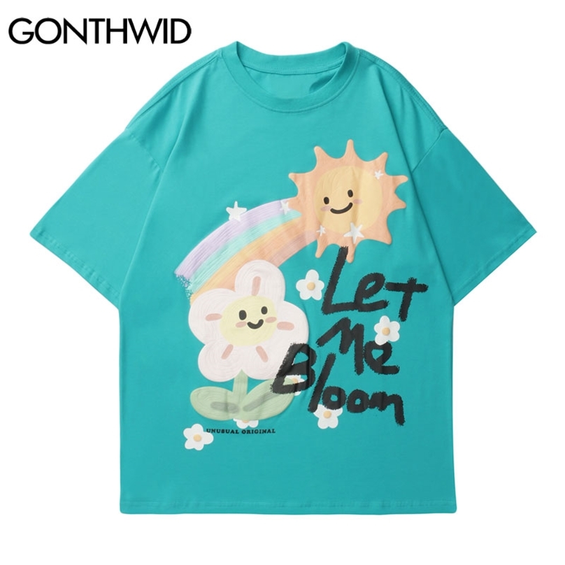 Tshirts Streetwear Harajuku Graffiti Cartoon Sunflowers Rainbow Print Tees Shirts Hip Hop Fashion Casual Cotton Tops 210602, Green
Tshirts Streetwear Harajuku Graffiti Cartoon Sunflowers Rainbow Print Tees Shirts Hip Hop Fashion Casual Cotton Tops 210602, Green