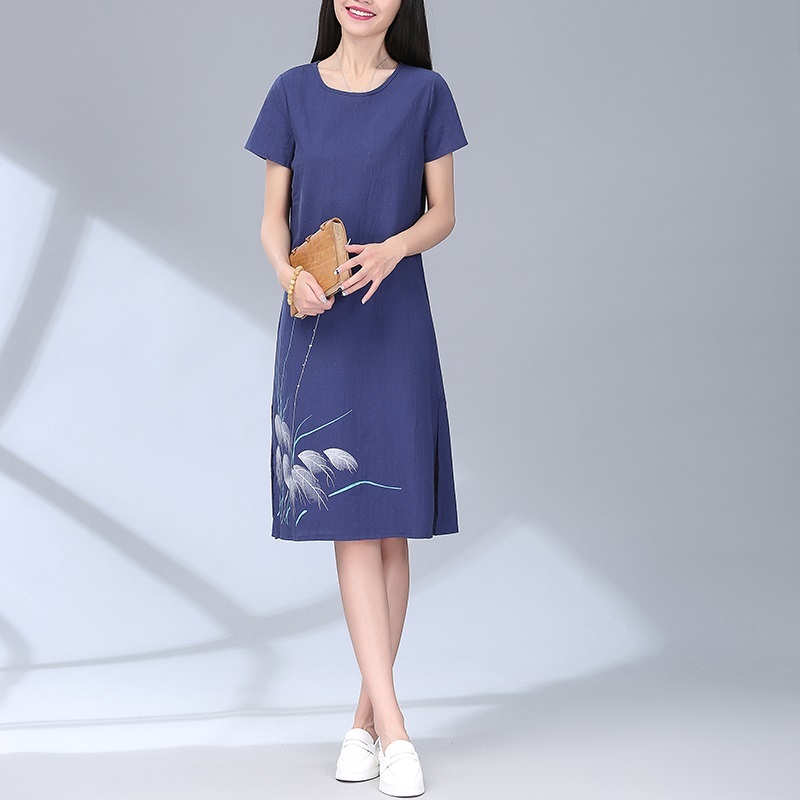 cotton linen plus size vintage floral women casual loose midi summer dress elegant clothes ladies dresses for sundress 210409
