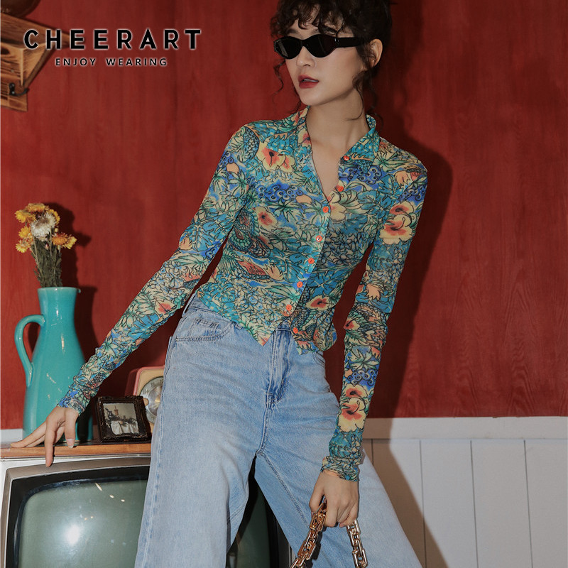 CHEERART Fall 2021 Women Mesh Dragon Print Shirt Long Sleeve Top Button Up See Through Top Fashion Designer Clothing, Default color
CHEERART Fall 2021 Women Mesh Dragon Print Shirt Long Sleeve Top Button Up See Through Top Fashion Designer Clothing, Default color