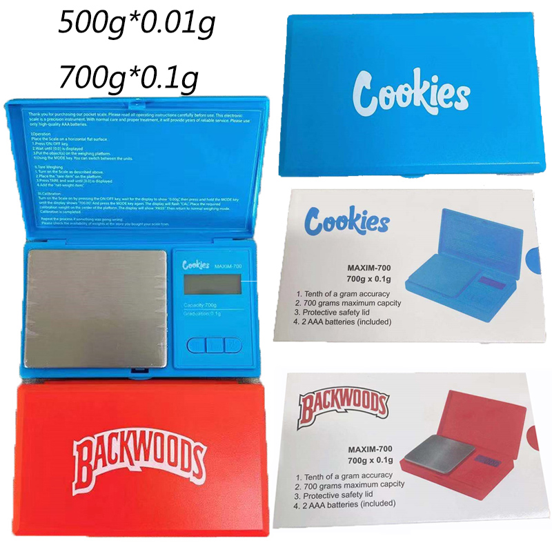 

Cookies Backwoods Digital Pocket Scales Accurate 500g*0.01g 700g*0.1g Red Blue Jewelry Gold Tobacco Stash Weight Vapes Measurement Device Flip Style