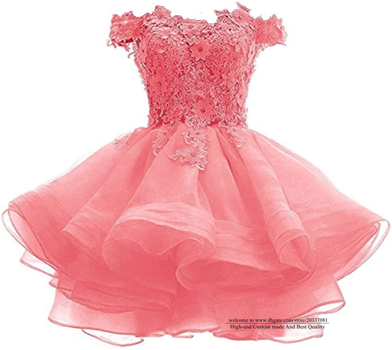 Sweet Sexy Bateau Crystal Mini Homecoming Dress 2021 Appliques Lace Buttons Organza Plus Size Graduation Cocktail Prom Party Gown H06