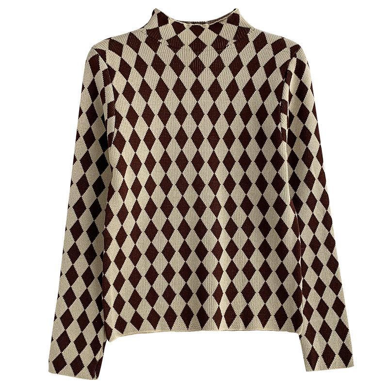 Women's T-Shirt Autumn Fashion Straight Bottomed Women Diamond Pattern Half High Neck Long Sleeve Pullover Top, Black
Women's T-Shirt Autumn Fashion Straight Bottomed Women Diamond Pattern Half High Neck Long Sleeve Pullover Top, Black