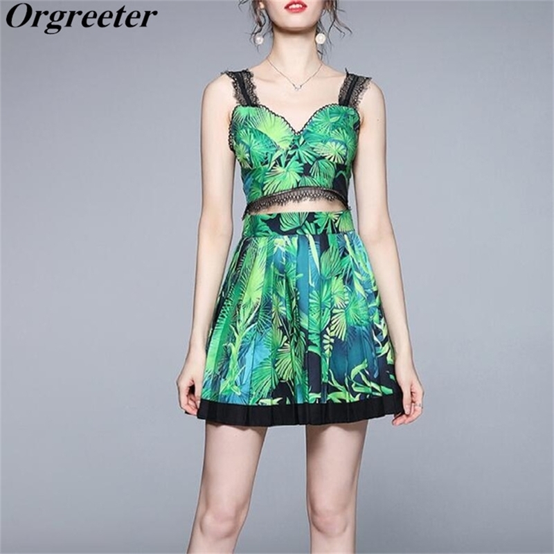 Hawaiian style Beach Printted Sets Lace Trim Strapless Elastic Cropped Tops + High waist Mini Pleated Skirt 2 Piece 210602, Green
Hawaiian style Beach Printted Sets Lace Trim Strapless Elastic Cropped Tops + High waist Mini Pleated Skirt 2 Piece 210602, Green