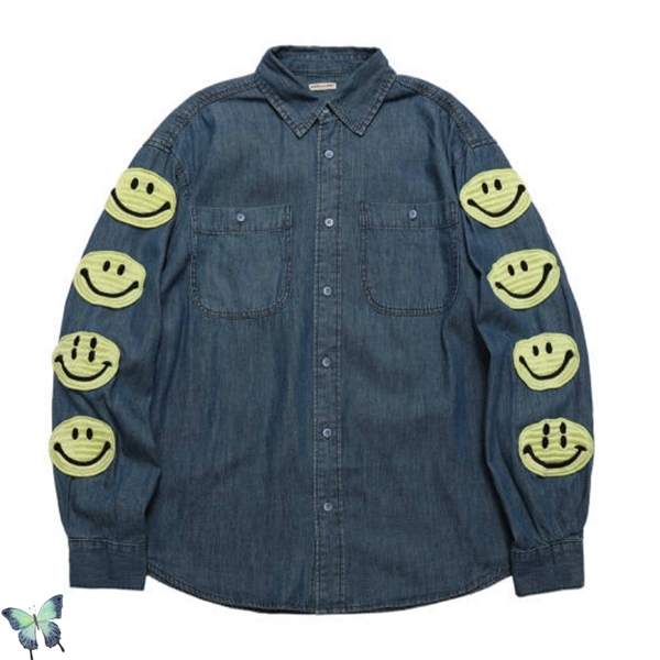 Kapital Denim Jacket Men Women Blue Kanye Smiley Face Chest Pocket Button Embroidery Lapel Men Women Jean Jacket C0401
Kapital Denim Jacket Men Women Blue Kanye Smiley Face Chest Pocket Button Embroidery Lapel Men Women Jean Jacket C0401