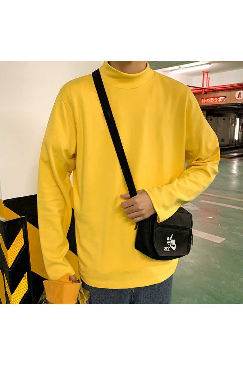 Autumn winter super high neck long sleeve T-shirt men's loose round neck bottom 210623