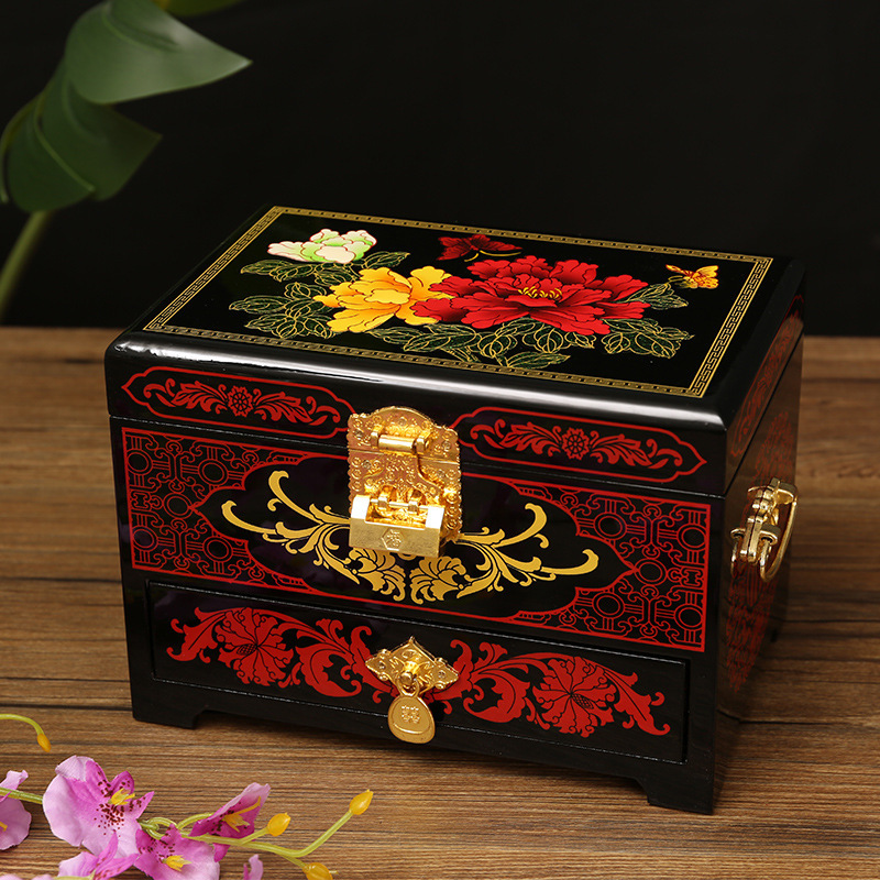 luxury Pingyao retro Chinese makeup box ring necklace multi-layer jewelry wooden High-end box bride wedding jewelry storage 
luxury Pingyao retro Chinese makeup box ring necklace multi-layer jewelry wooden High-end box bride wedding jewelry storage