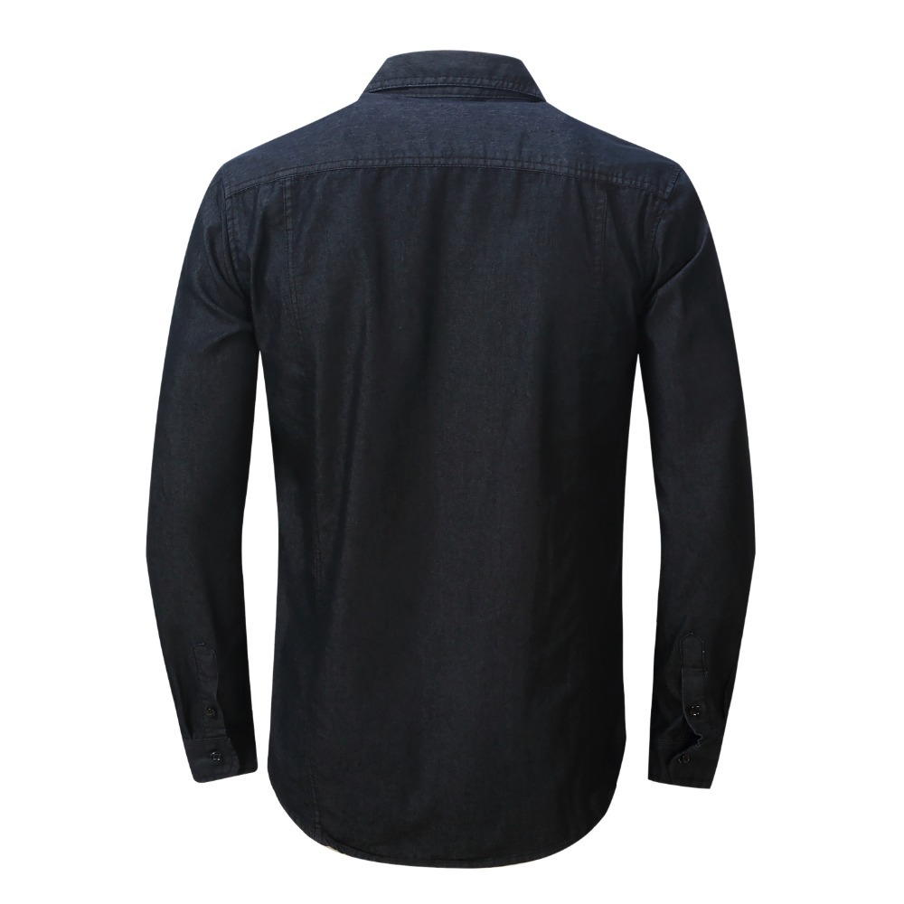 Men's Denim Shirt Dress Shirts Male Long Sleeve Jeans Striped and Chenked Shirt Classic Fashion Casual Polka Dot Tops 210518