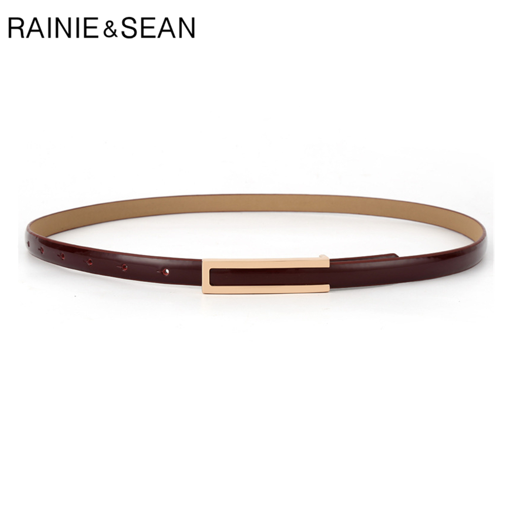 RAINIE SEAN Patent Leather Women Belt Thin Ladies Waist for Trousers Real Leather Red Blue Black White Pink Female Strap 102cm 210407