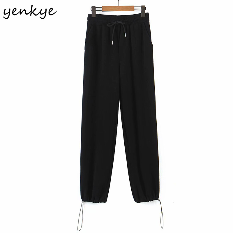 Vintage Solid Color Drawstring Sweatpants Women Elastic High Waist Trousers Casual Pants Loose femme pantalon 210430