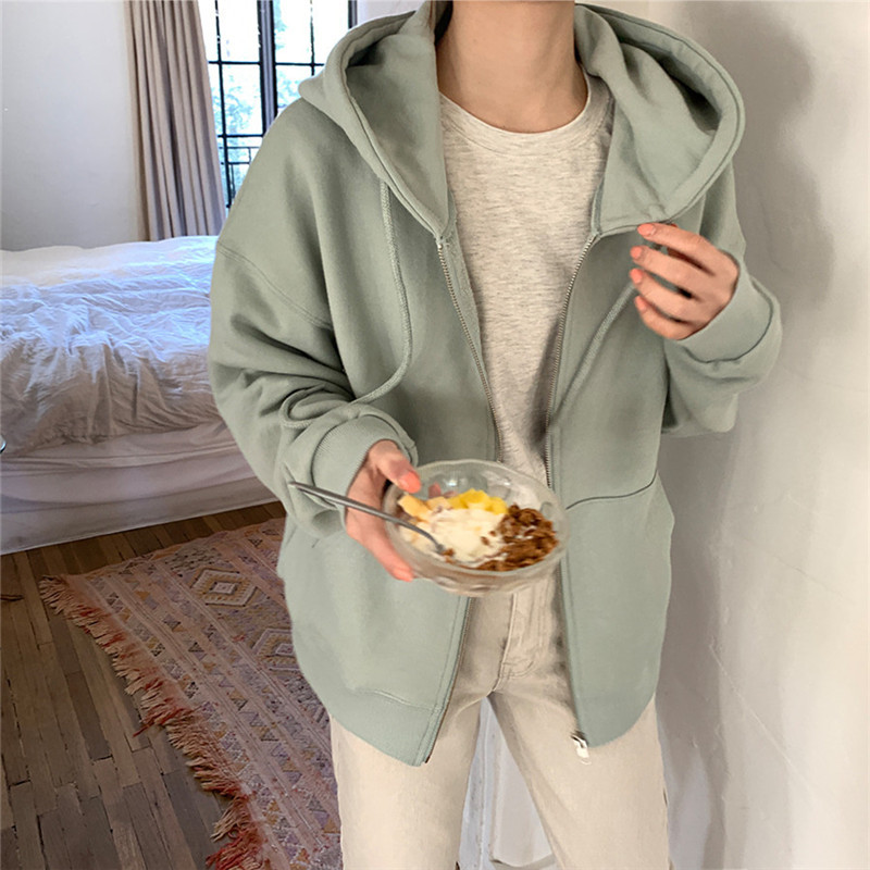 Fashion Casual Hooded Sweatshirt Coat Women Spring Autumn OL Plus Size Loose Sportswear Sweatshirts Outwear Tops 210421
