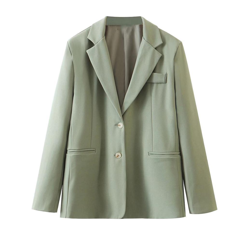 Autumn grass GREEN 2 Buttons Loose Blazer Boyfriend friend Free style Women Mid Long Suit Coat CHIC Fashion Femme 210429