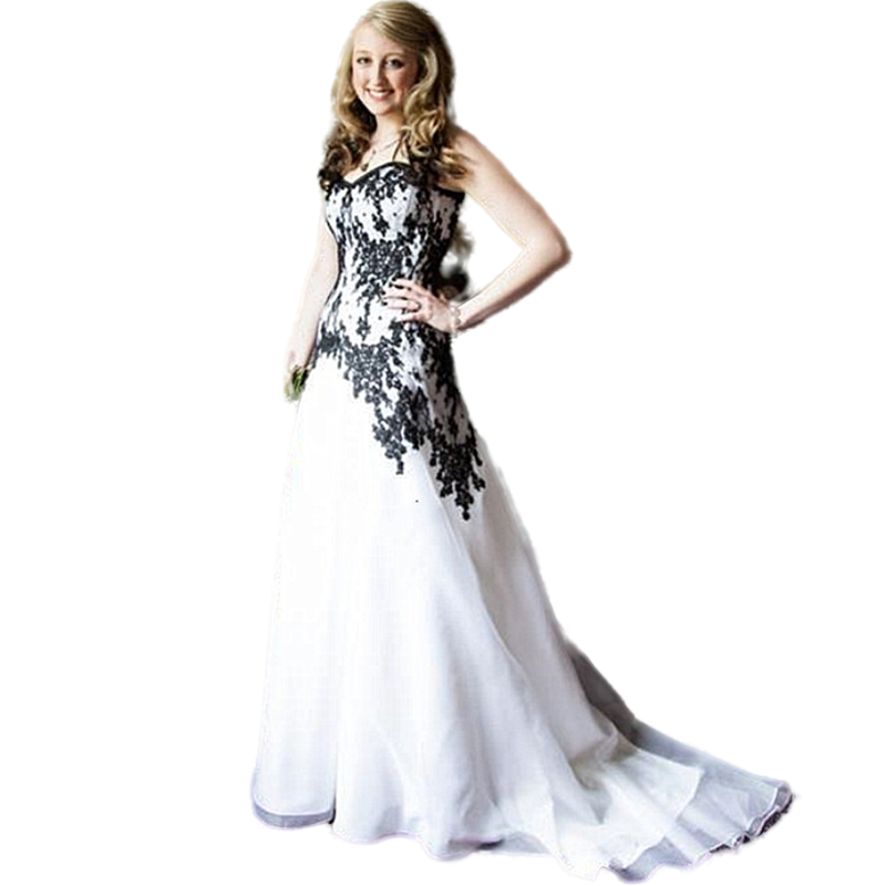 Victorian Gothic Country Wedding Dress Sweetheart Lace Black and White A Line Vintage Strapless Long Beach Bridal Gowns Plus Size Bride Dresses Vestid