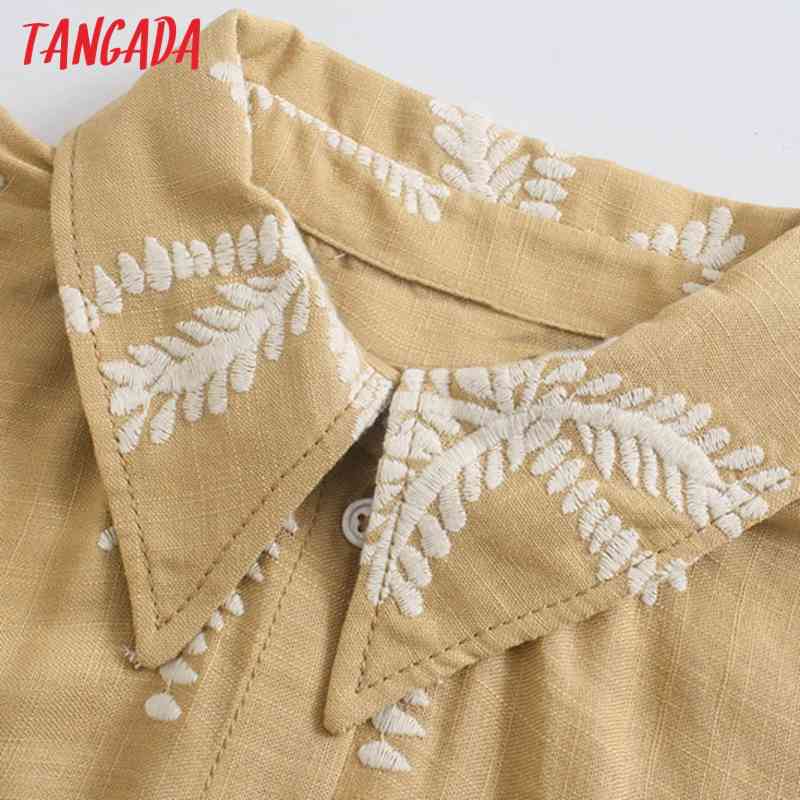 Women Retro Embroidery Romantic Crop Long Sleeve Chic Female Shirt Blouse Tops JE07 210416