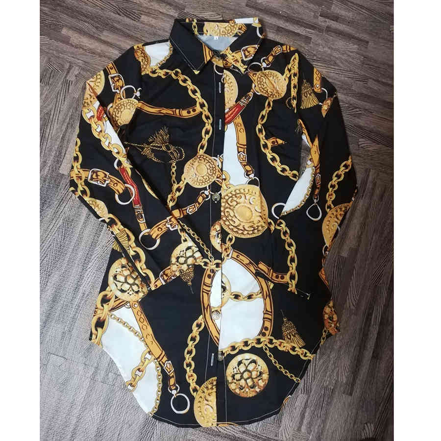 explosion models casual ladies shirt dress fashion printed shirt collar dress multi-color optional 210409