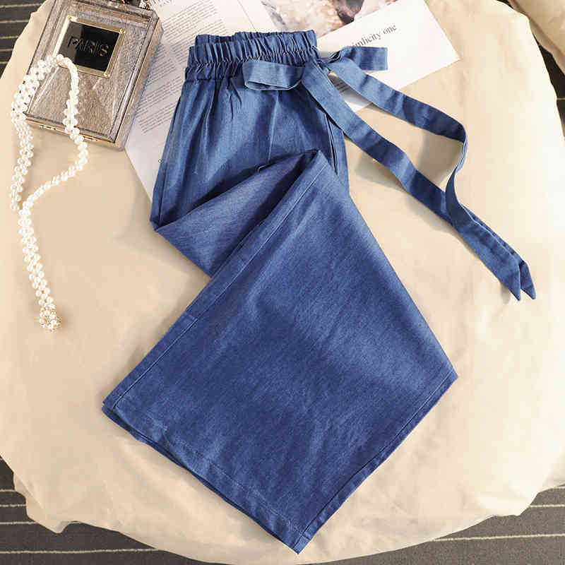 Thin Trousers Pantalon Summer Straight Loose Blue Jeans For Women Casual Plus Size Elastic Waist Denim Pants 10252 210415