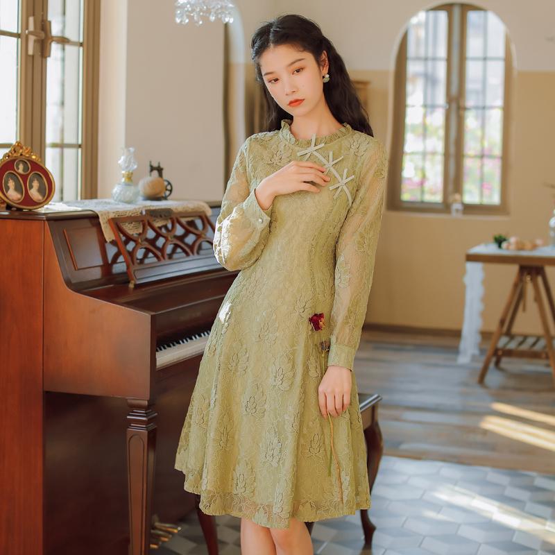 Fashion Women's Clothing Autumn Ruffled Full Vintage Dresses Casual