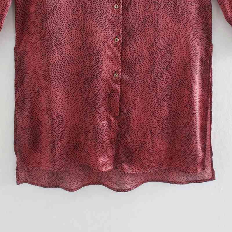 Women Vintage Leopard Print Side Slit Long Shirt Casual Femme Nine Quarter Sleeve Blouse Lady Loose Tops Blusas S8111 210430