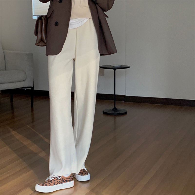 Apricot Solid Chic Woolen Straight Elegant Minimalist High Waist Pants Women All Match Casual Trousers 210421