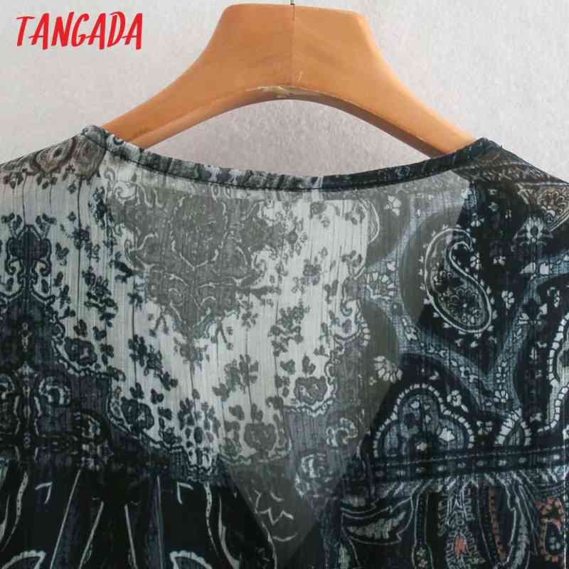 Women Vintage Paisley Print Chiffon V Neck Long Sleeve Ladies Loose Mini Dress Vestidos XN294 210416