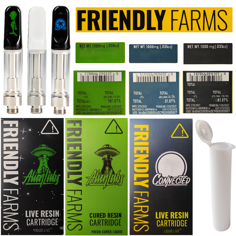Friendly Farms Atomizers Empty Vape Pen Cartridges Packaging 0.8ml Ceramic Coil Dab Oil Wax Vaporizer Glass Carts 510 Thread
Friendly Farms Atomizers Empty Vape Pen Cartridges Packaging 0.8ml Ceramic Coil Dab Oil Wax Vaporizer Glass Carts 510 Thread