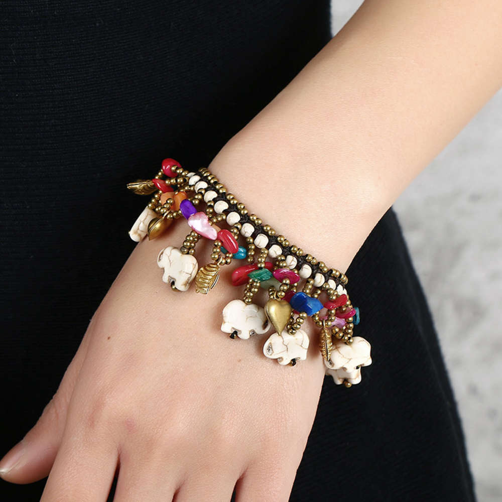bracelet Bohemian Turquoise copper accessories Thai wax thread woven clothing with elephant Bracelet, Golden;silver
bracelet Bohemian Turquoise copper accessories Thai wax thread woven clothing with elephant Bracelet, Golden;silver