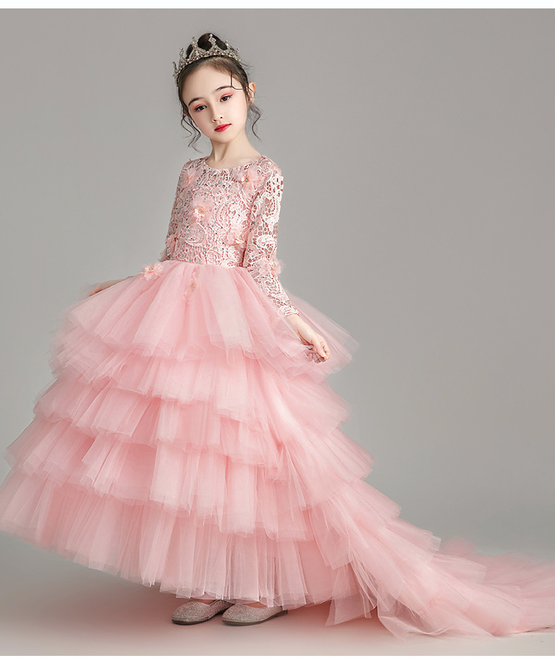 Ball Gown Toddler Girls Pageant Dresses Lace Appliqued Long Sleeves Flower Girl Dress Crystals Tulle First Holy Communion Gowns 403