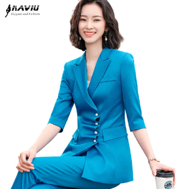 High End Suit Summer Casual Temperament Fashion Formal Half Sleeve Blazer And Pants Office Ladies Business Work Wear 210604, Blue blazer
High End Suit Summer Casual Temperament Fashion Formal Half Sleeve Blazer And Pants Office Ladies Business Work Wear 210604, Blue blazer