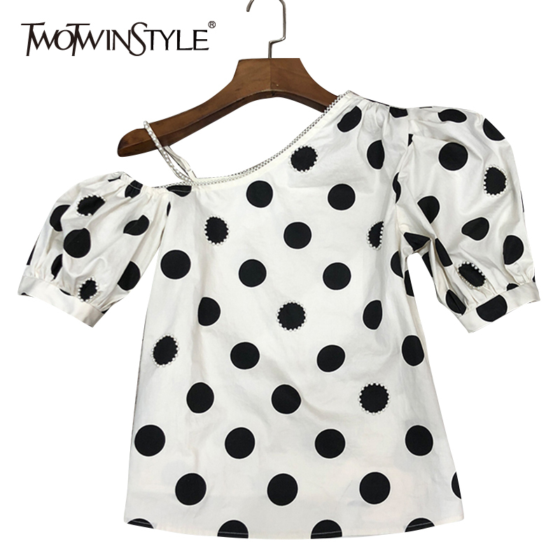 Casual Dot Shirt For Women Skew Collar Puff Short Sleeve Patchwork Pearl Loose Blouses Females Summer Fashion Style 210524, Aspicture
Casual Dot Shirt For Women Skew Collar Puff Short Sleeve Patchwork Pearl Loose Blouses Females Summer Fashion Style 210524, Aspicture