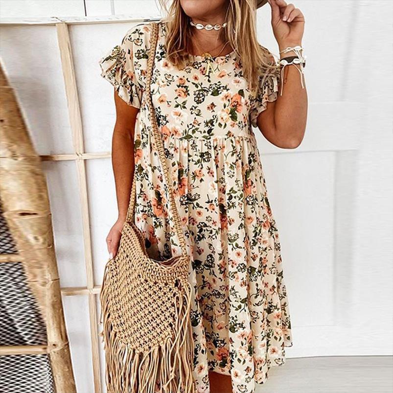 summer floral print bohemian ruffles womens dresses short sleeve a line elegant o neck loose mini party vestidos, Black;gray
summer floral print bohemian ruffles womens dresses short sleeve a line elegant o neck loose mini party vestidos, Black;gray