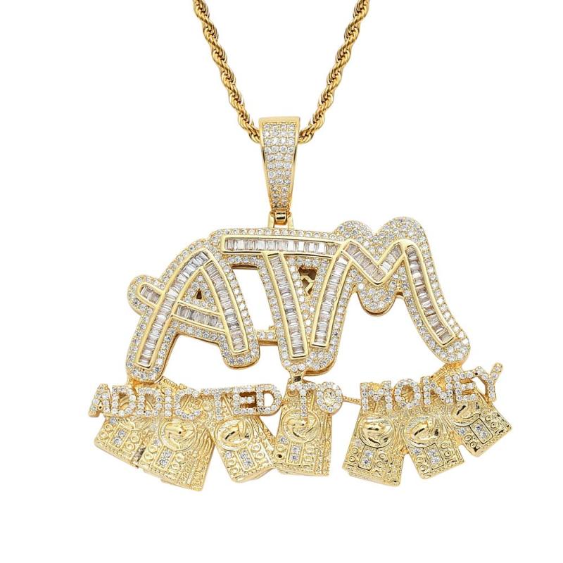 Mens Jewelry Hiphop Iced Out CZ Letter Pendant Necklace Gold Micro Paved Cubic Zircon ATM Addicted To Money Necklaces
Mens Jewelry Hiphop Iced Out CZ Letter Pendant Necklace Gold Micro Paved Cubic Zircon ATM Addicted To Money Necklaces