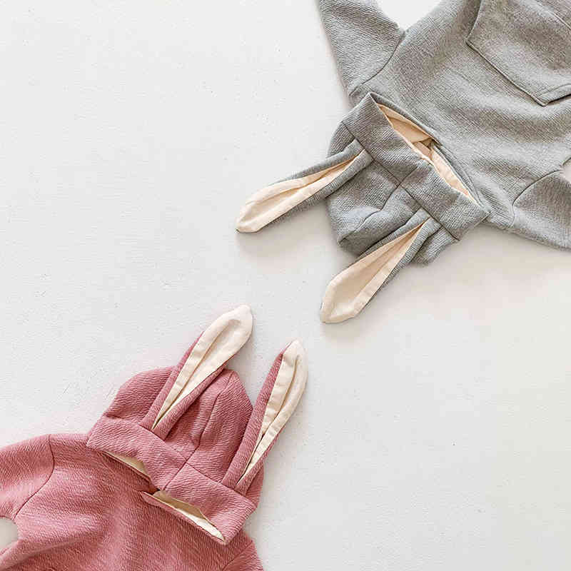 Spring Baby Boys Girl Rabbit Rompers Long Sleeves Hooded Autumn Boy born Clothes 210429