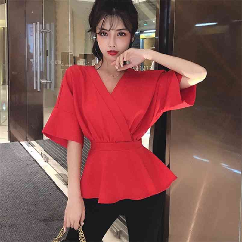 Womens Tops and Blouses Elegant Fashion Ladies Sexy V-Neck Half Sleeve Chiffon Shirts Blusas Feminine 210519, Red
Womens Tops and Blouses Elegant Fashion Ladies Sexy V-Neck Half Sleeve Chiffon Shirts Blusas Feminine 210519, Red