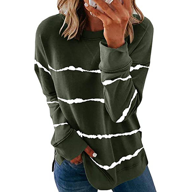 Women's T-Shirt Tops Tees 2022 autumn and winter hot style tie-dye printing striped round neck loose long-sleeved