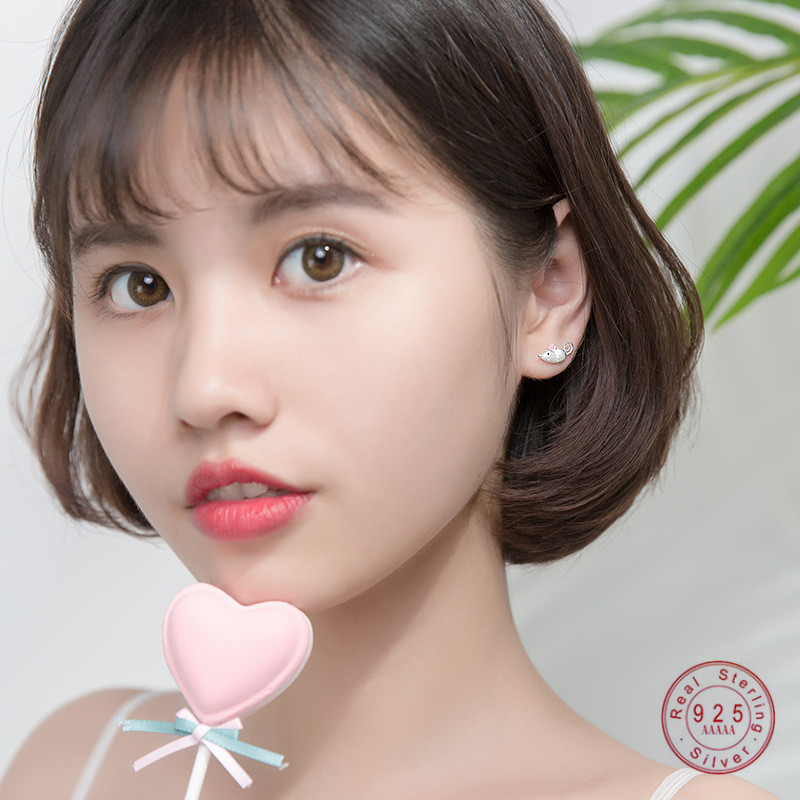 WANTME 100% 925 Sterling Silver Jewelry 3D Personalized Rat Mouse Stud Earrings For Women Girls Fashion Animal Pendientes Mujer 210507