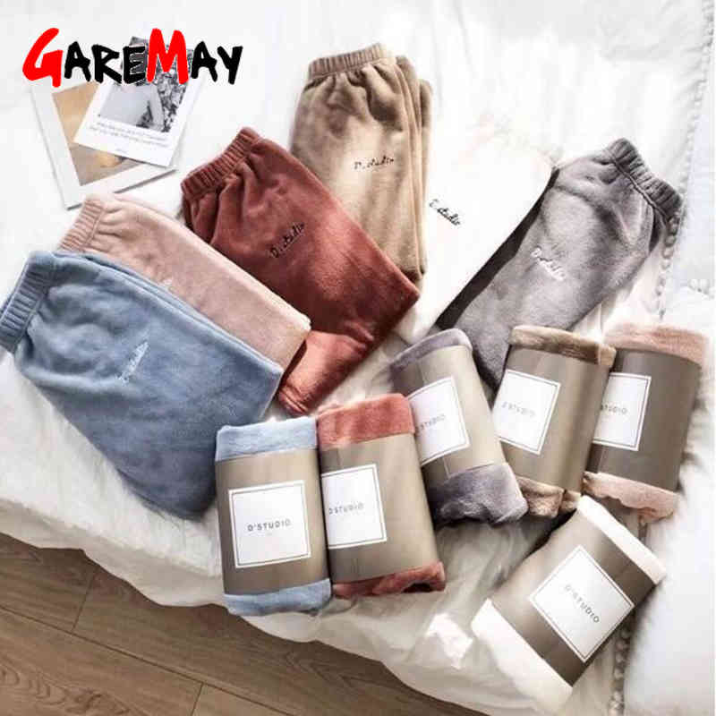 Lady Flannel Pants Women's Sleep Pajama Autumn Winter Warm Home Wear Fleece Casual Long Pant Pyjama Thick Trousers Sleepwear 210428