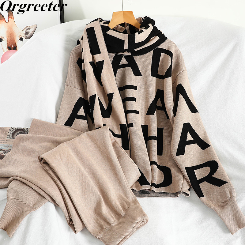 Women Knited Letter Sweater + Pants+Cape Long Scarf 3PCS Suits Knit Pullovers Wraps Wide Leg Trousers Sets 210525, Gray
Women Knited Letter Sweater + Pants+Cape Long Scarf 3PCS Suits Knit Pullovers Wraps Wide Leg Trousers Sets 210525, Gray