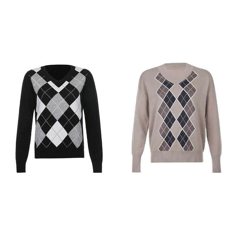 Women's Sweaters 2Pcs Autumn V Neck Vintage Knit Sweater Casual Argyle Plaid Jumper Women Preppy Long Sleeve Pullover M,Black & Brown, Sky blue
Women's Sweaters 2Pcs Autumn V Neck Vintage Knit Sweater Casual Argyle Plaid Jumper Women Preppy Long Sleeve Pullover M,Black & Brown, Sky blue