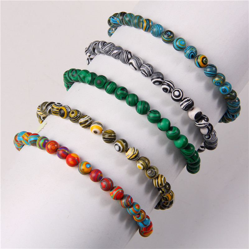 6mm Strand Unisex Natural Stone Round Elastic Crystal Bangle Bracelets Handmade Jewelry Beaded