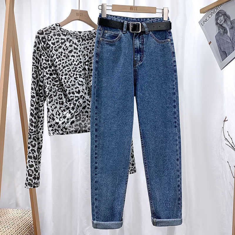 Streetwear Blue Autumn Jeans Fashion Women Denim Pants Vintage Trousers Korean Spring High Waist Stretch Elastic 210922
