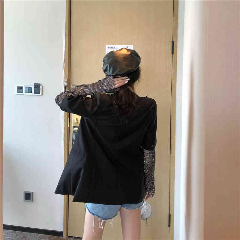 Runway Spring Summer Solid Blazer For Women Long Sleeve Diamond Patchwork Elegant Coat Female Fashion Clothing 210506